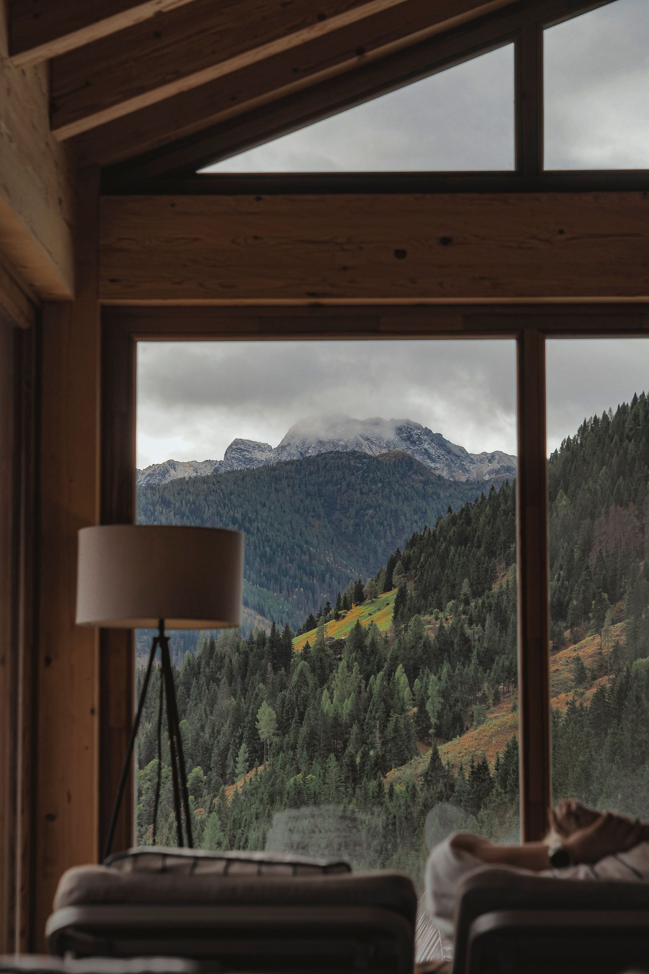 Mountain view from a chalet window in Courchevel